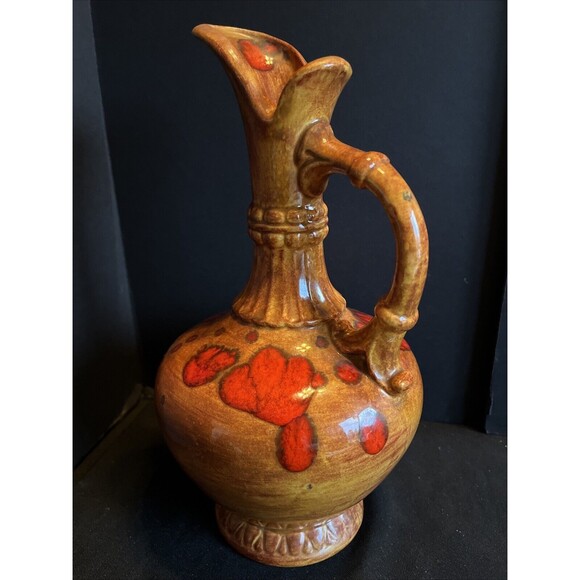 VTG MID-CENTURY 60’s BAR HARBOR MAINE POTTERY PITCHER BROWN ORANGE DRIP GLAZE - Picture 4 of 10